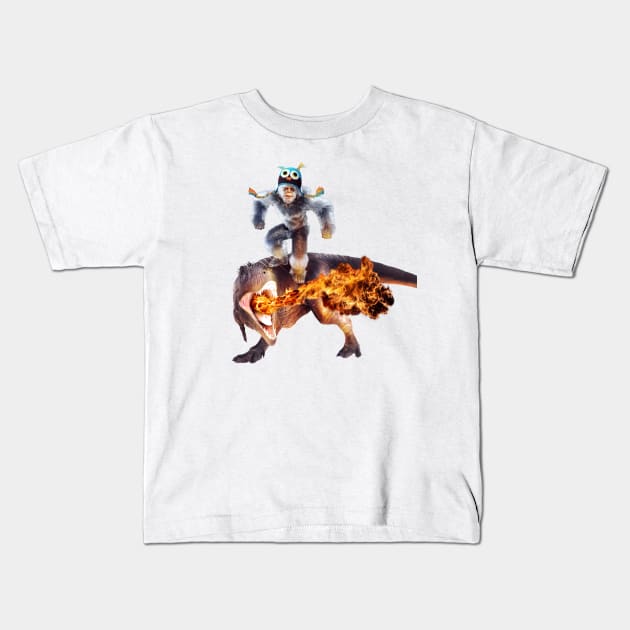 Fashionable Yeti Riding Dinosaur Kids T-Shirt by Random Galaxy